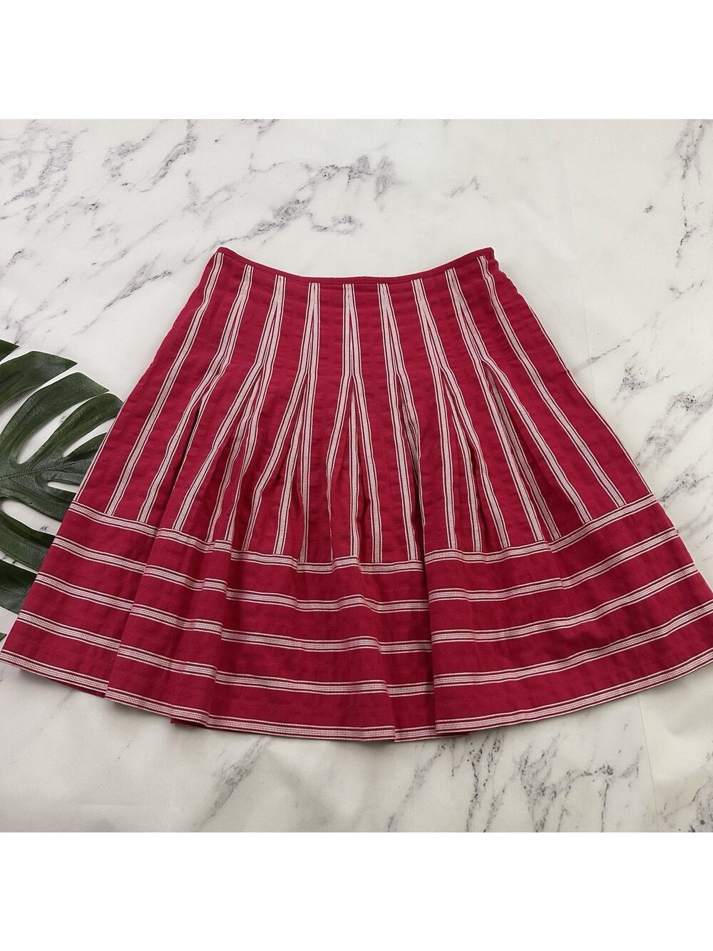 Talbots Womens Pleated Skirt Size 12 Pink White Striped A-Line Knee Length